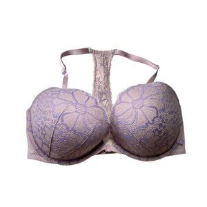 Victoria’s Secret Purple Lace Floral Racer Back Front Clasp Push-up Padded 34DD